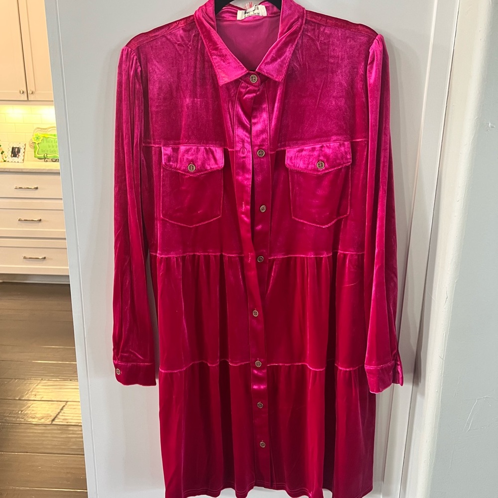 Hot Pink velvet tired dress